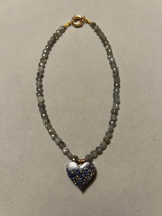 Labradorite Necklace with Blue Heart Orgonite